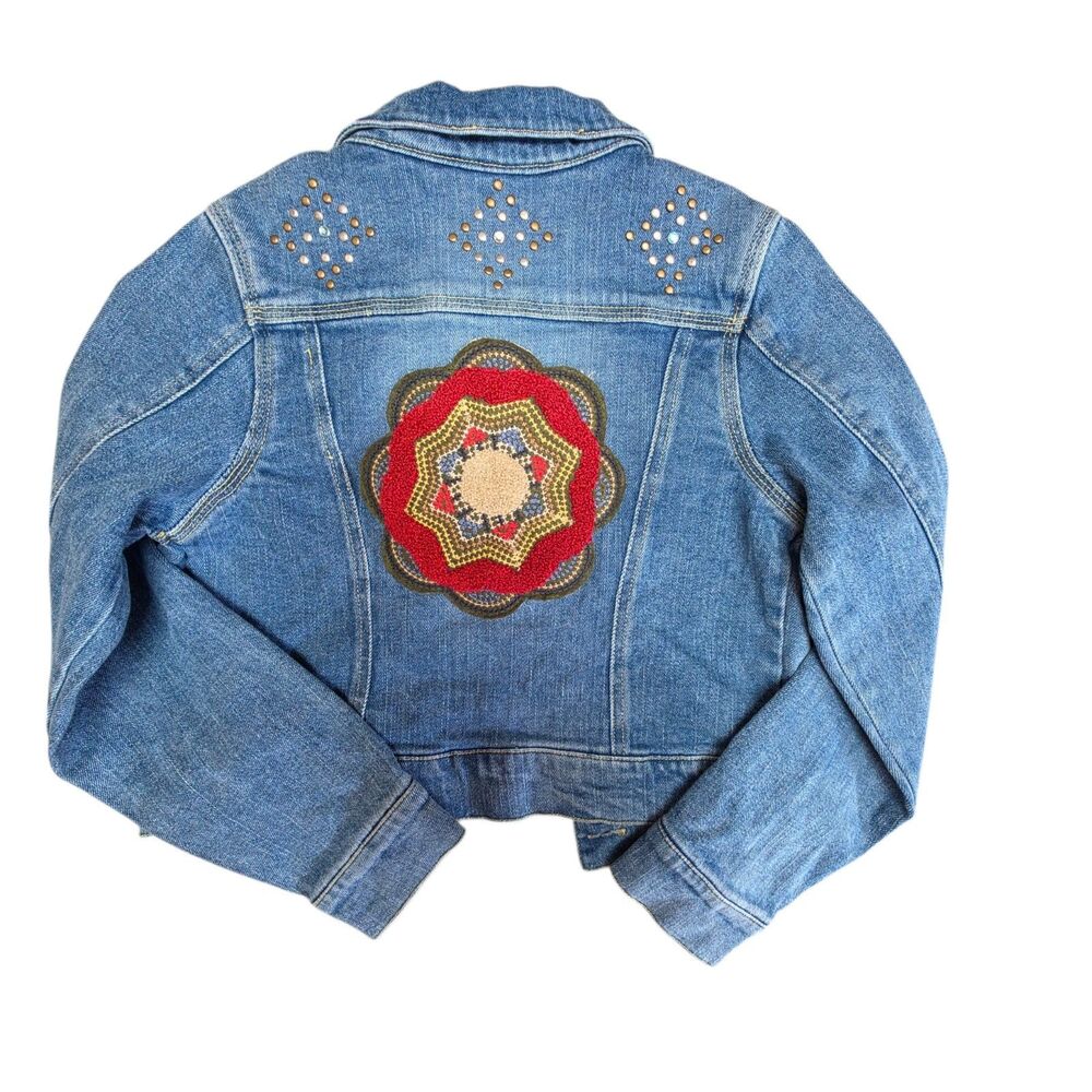 Mary-Kate And Ashley Denim Jacket Size M 7/8 Blue Boho Western Embellished New